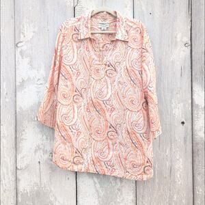 Rachel Zoe 100% European Linen Paisley Boho Top Women's 2X